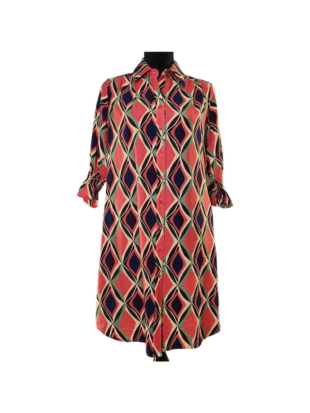BOHO CHIC NWT Pink Print Button Down Front Dress, Size Small